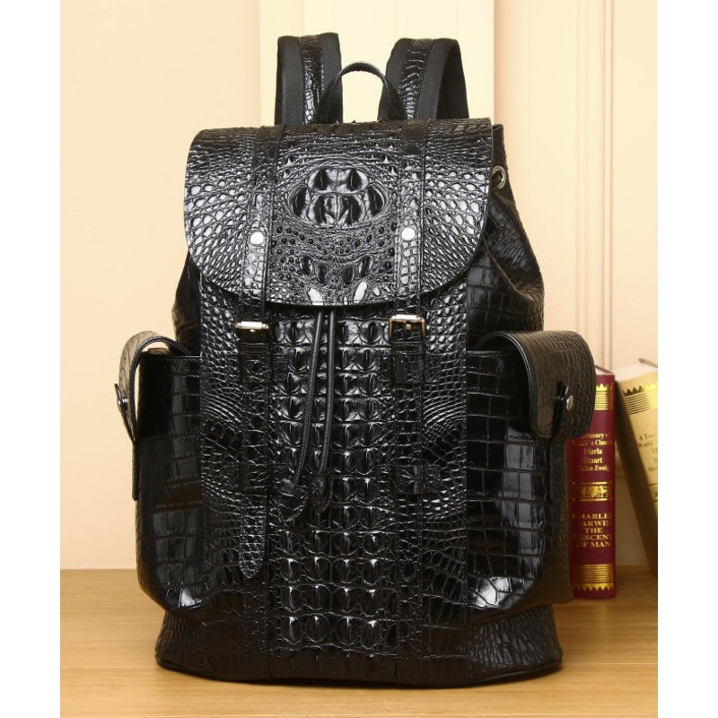 Handmade Black Large Capacity Calf Leather Backpack Bag