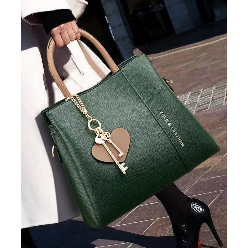 Style Green Versatile Large Capacity Leather Tote Handbag