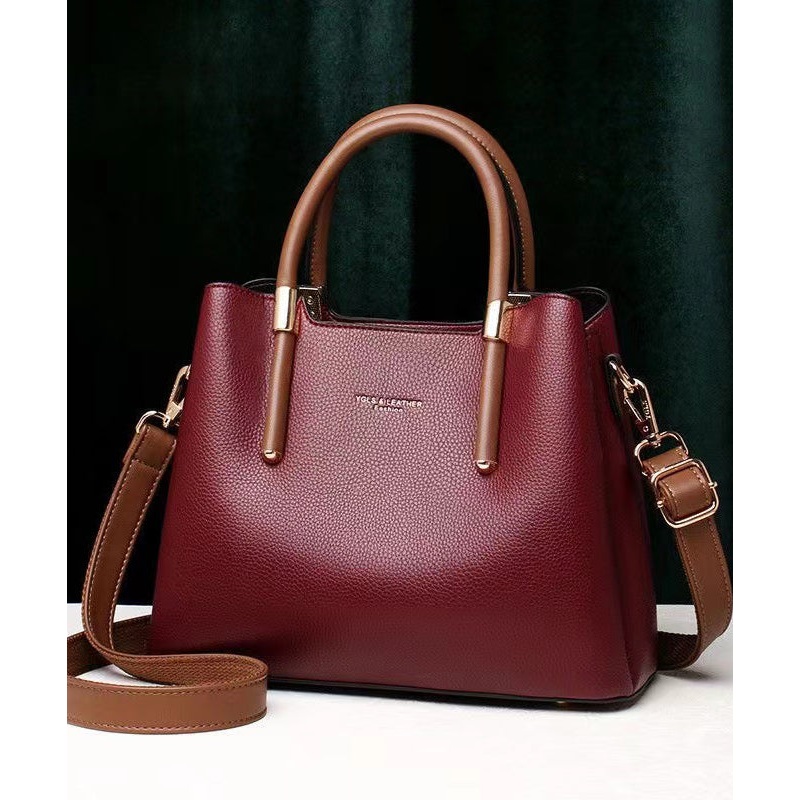 Stylish Minimalist Wine Red Leather Tote Handbag