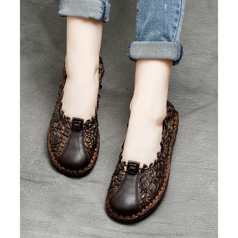 2024 Chocolate Splicing Embossed Flat Feet Shoes For Women