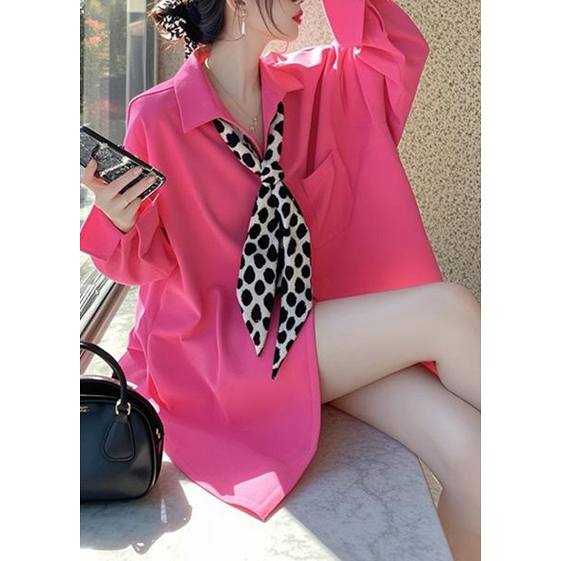 Original Design Pink Bow Pockets Shirts Spring
