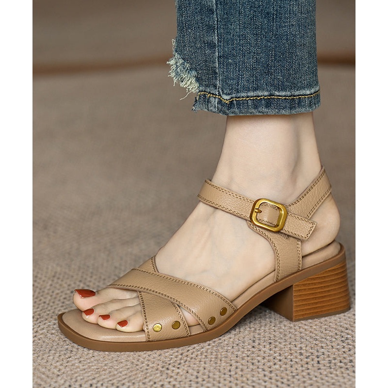 Women Apricot Cross Strap Splicing Sandals Shoes