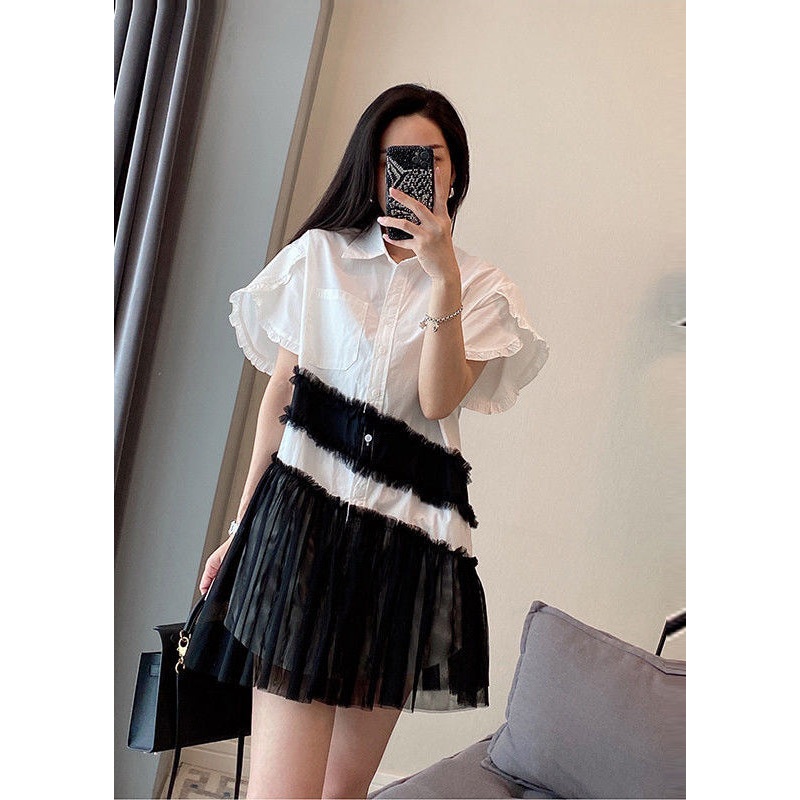 Unique White Oversized Patchwork Cotton Mini Dresses Summer