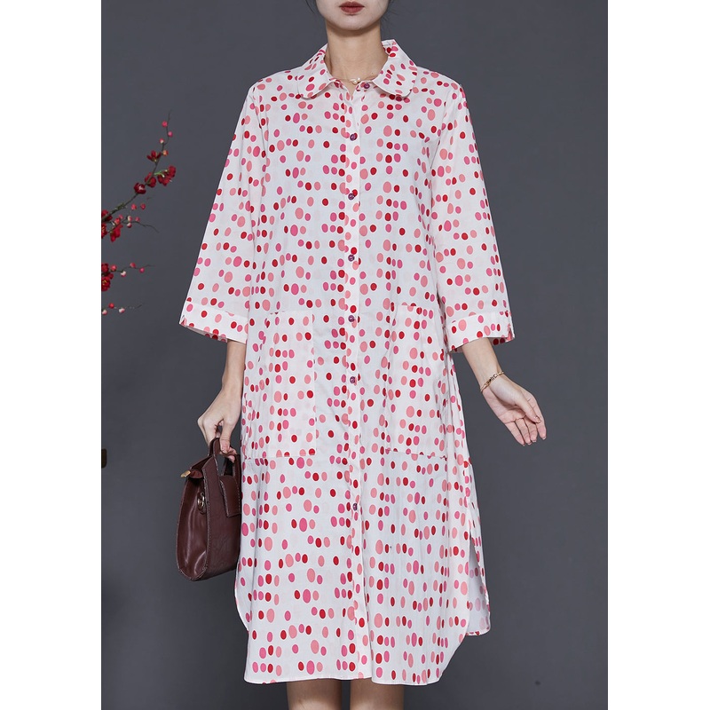 Art Red Oversized Print Cotton Shirt Dress Spring