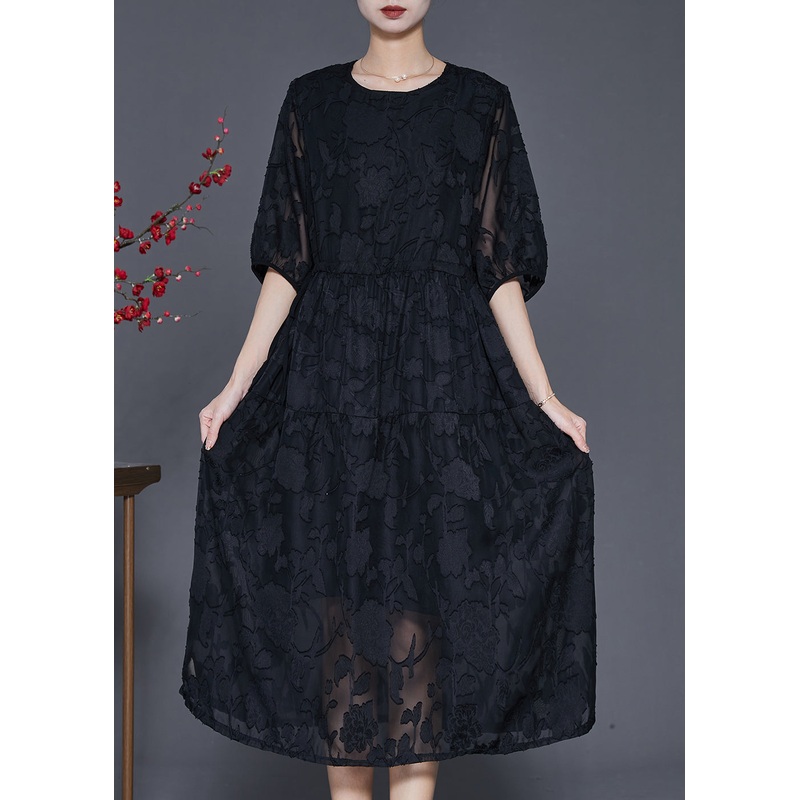 Bohemian Black Jacquard Chiffon Robe Dresses Summer