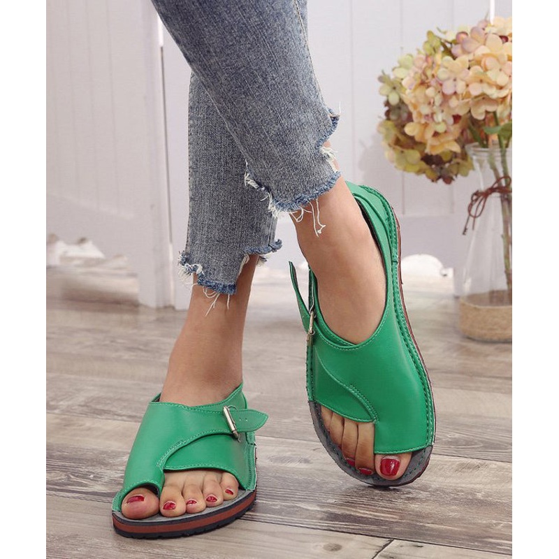 Comfortable Green Faux Leather Splicing Peep Toe Walking Sandals