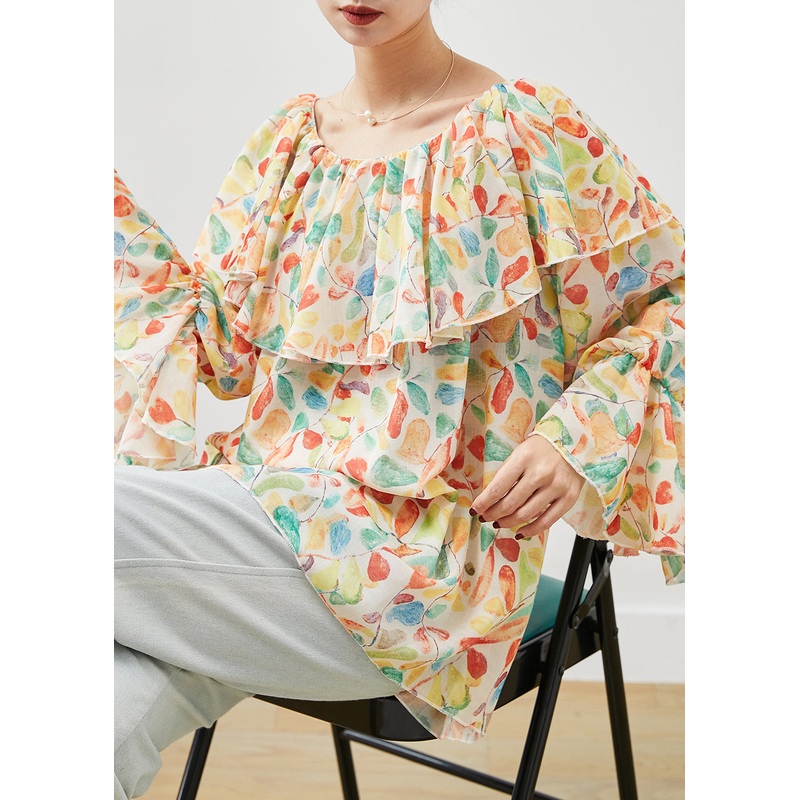 Beautiful Apricot Slash Neck Print Chiffon Blouses Spring