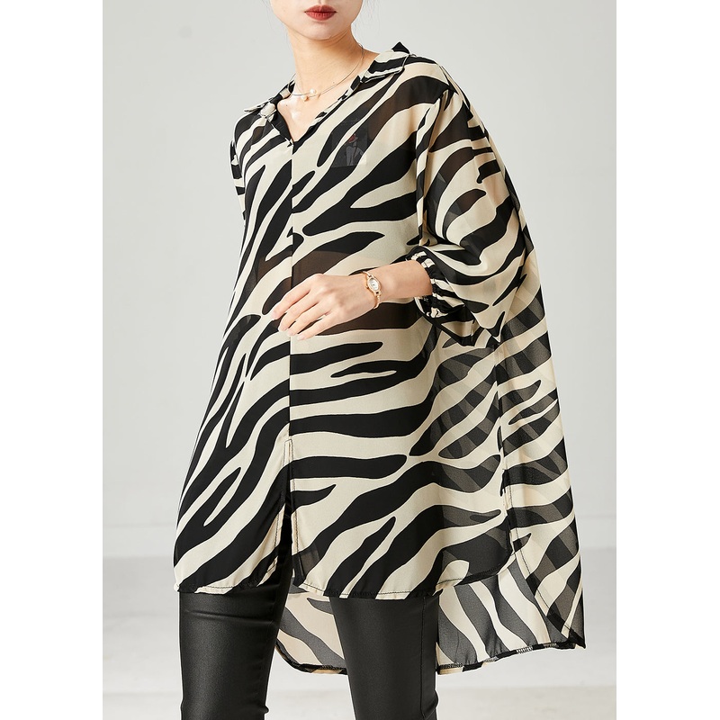Simple Zebra Pattern Oversized Striped Chiffon Top Spring