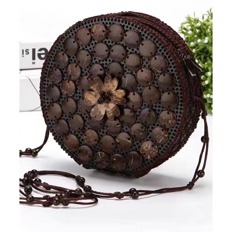 Boho Handmade Wooden Patchwork Circular Messenger Bag