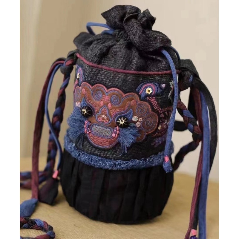 Ethnic Style Embroidered Drawstring Bucket Bag