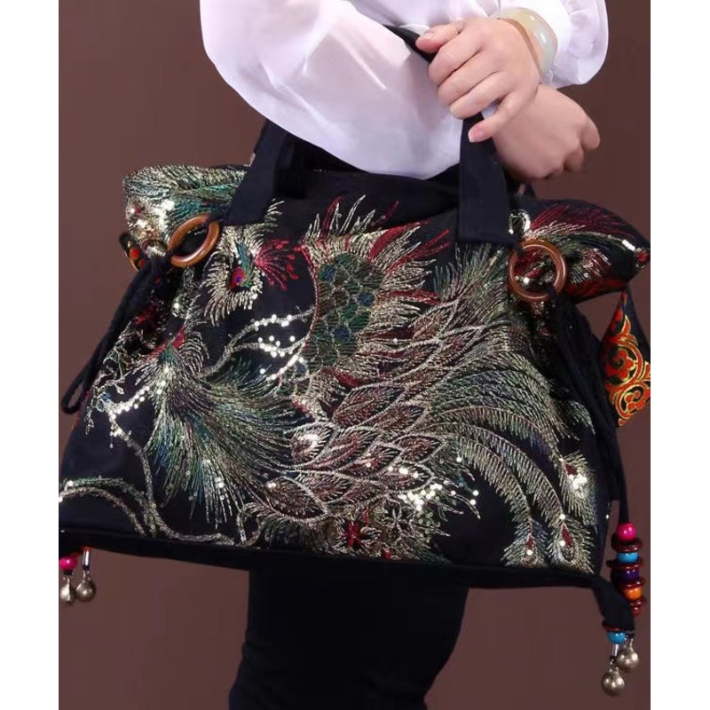 Ethnic Style Embroidered Tassel Canvas Shoulder Bag