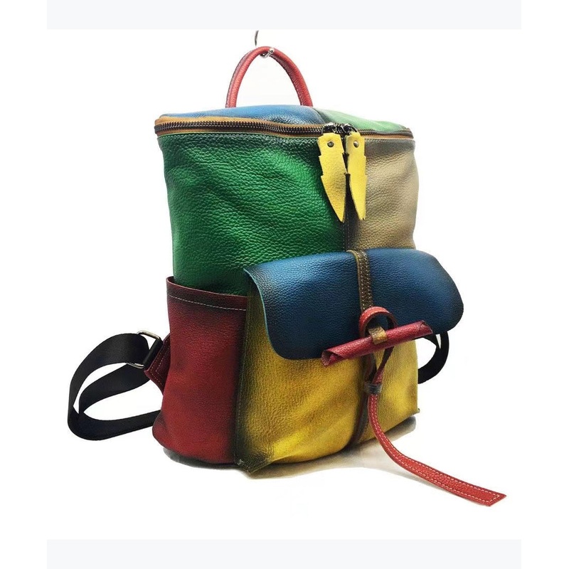 European And American Style Colored Genuine Cowhide Backpack