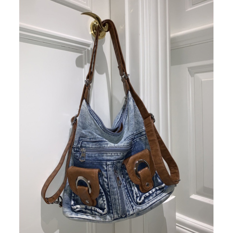 Fashion Versatile Blue Large Capacity Denim Satchel Bag Handbag