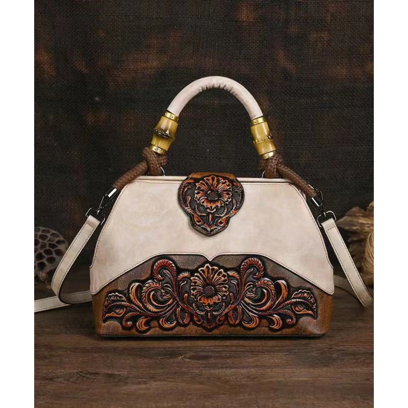 Original Beige Handmade Retro Embossed Handbag