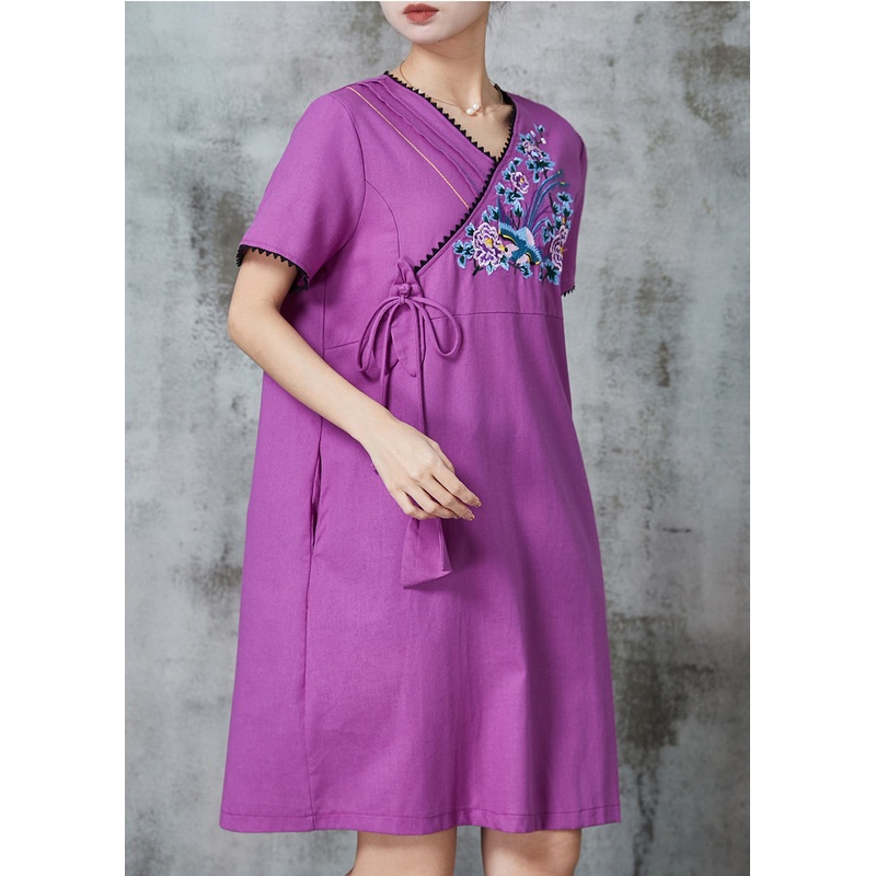 Beautiful Purple Embroidered Cotton Maxi Dress Summer