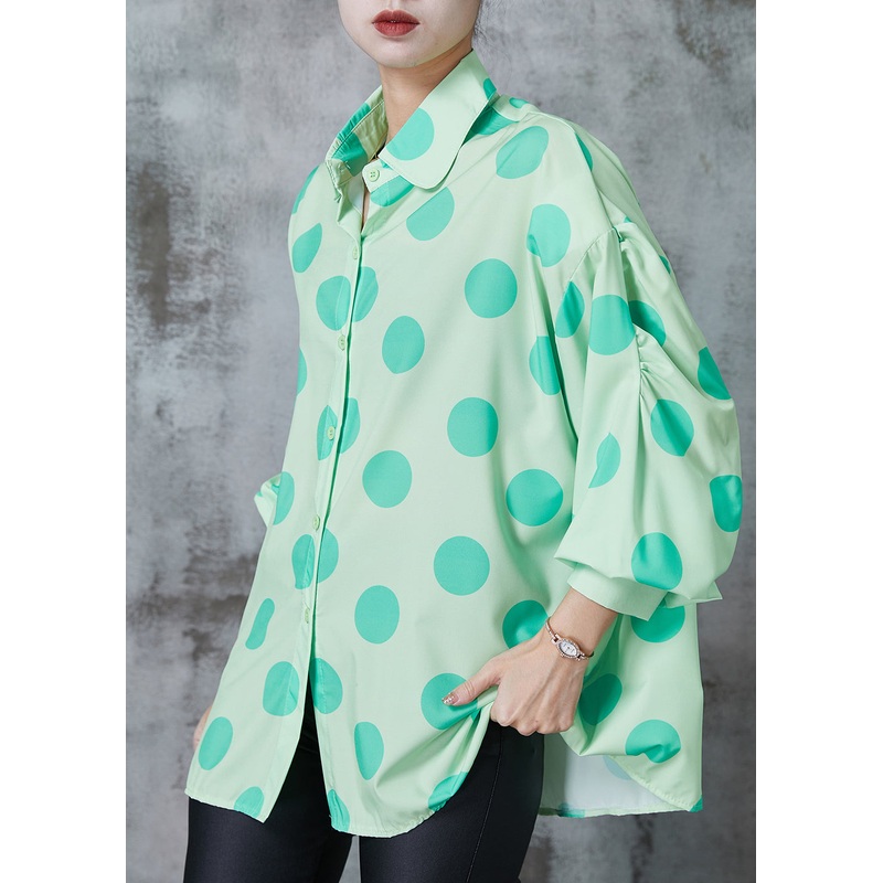 DIY Green Oversized Wrinkled Cotton Blouses Spring