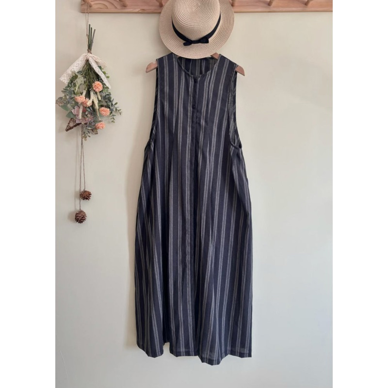 Women Black Striped Tie Waist Long Vest Dress Summer
