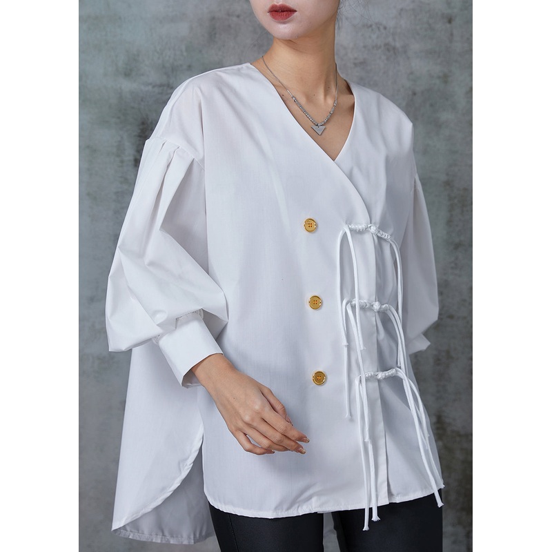 Bohemian White Tasseled Cotton Oriental Shirt Tops Spring