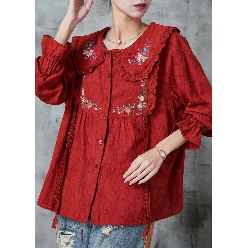 Diy Mulberry Embroidered Patchwork Cotton Tops Spring
