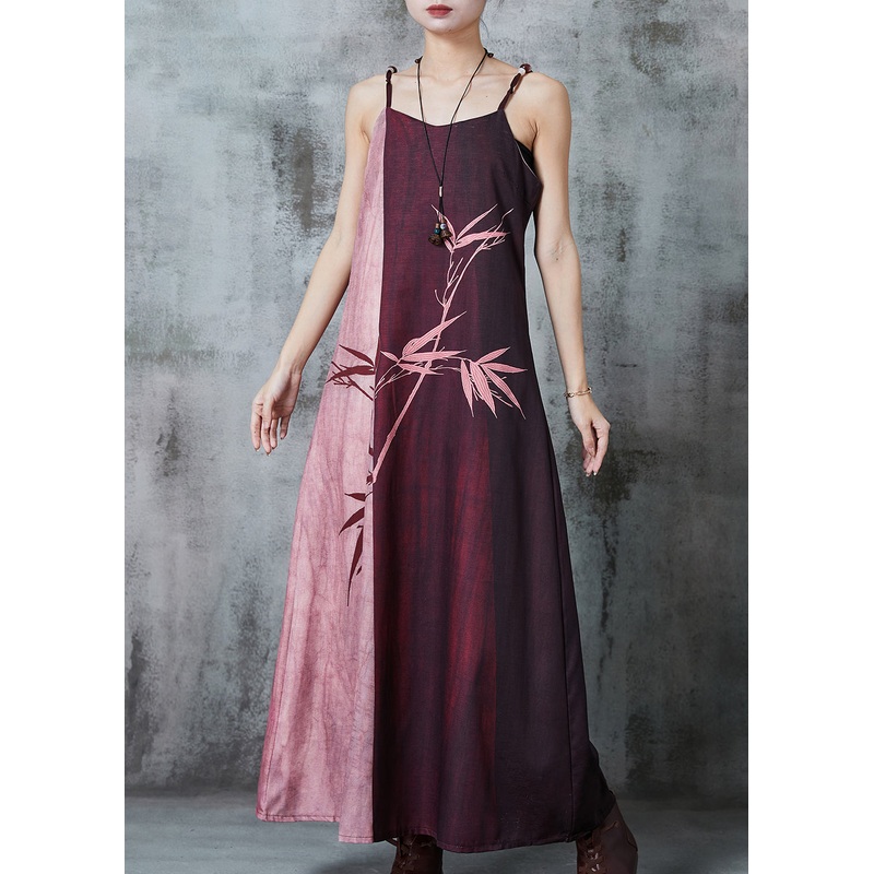 Unique Mulberry Bamboo Print Patchwork Linen Sundress Summer