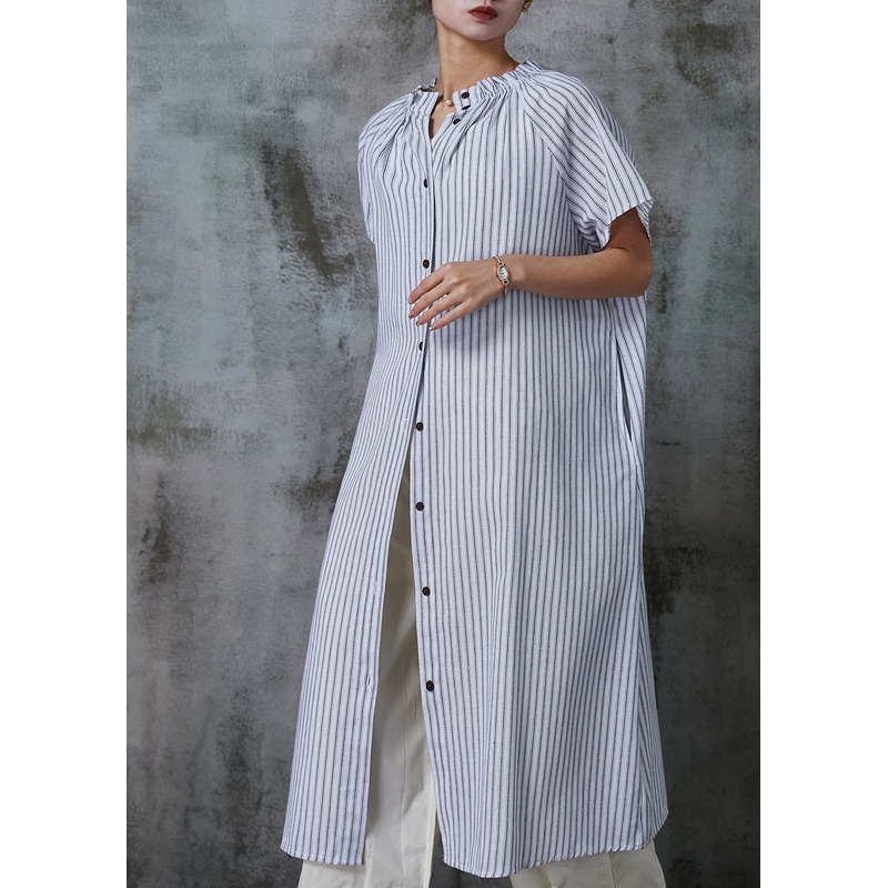 Women White Oversized Striped Cotton Shirt Dresses Summer