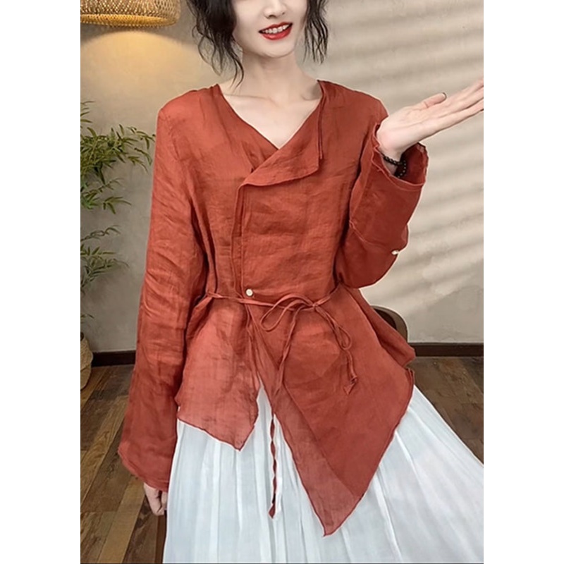 Brief Red Asymmetrical Patchwork Top Spring