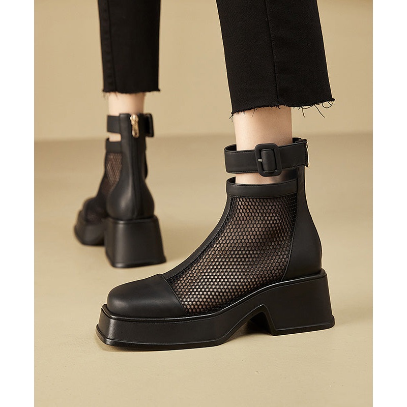 Casual Black Faux Leather Hollow Out Sandals