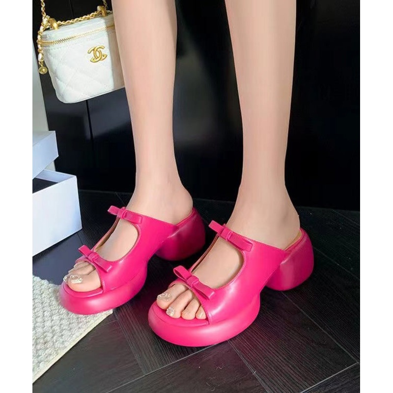 Chic Rose Bow Buckle Strap Chunky Sandals