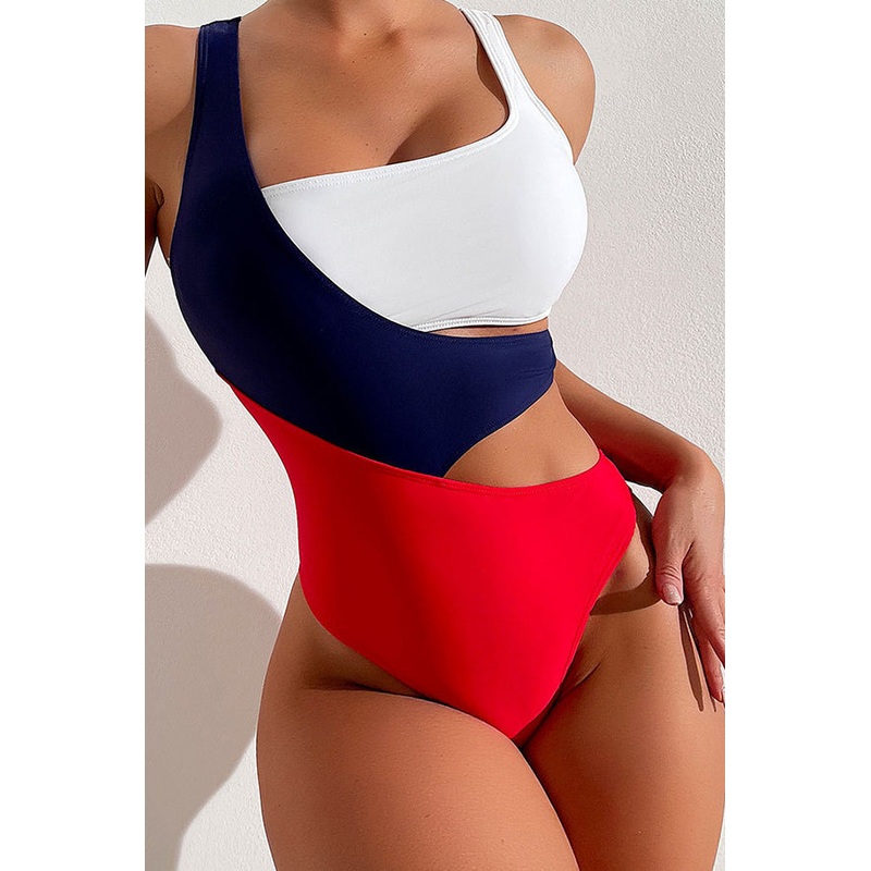 Sexy Contrast Color One-Piece Stretch Bikini Swimsuit