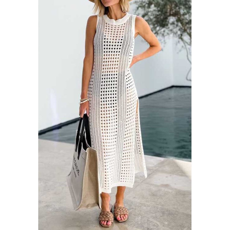Summer White Beach Cover Up Dress Sleeveless