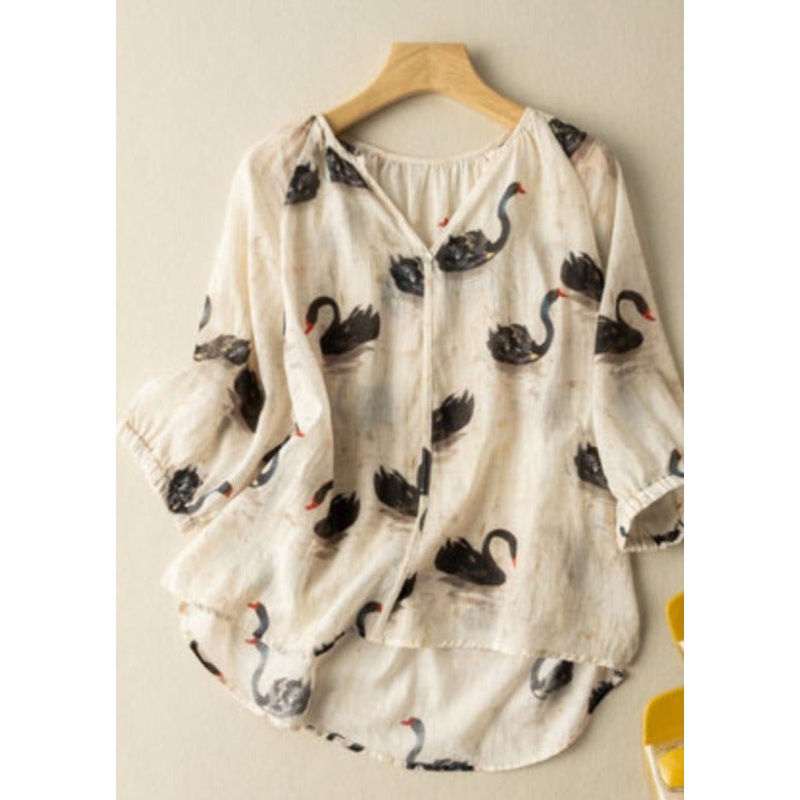 Women Summer Loose V-neck Linen Blouse