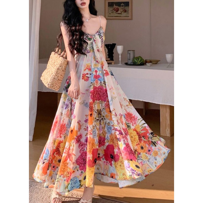 Bohemian Print High Waist Cotton Spaghetti Strap Dress Sleeveless