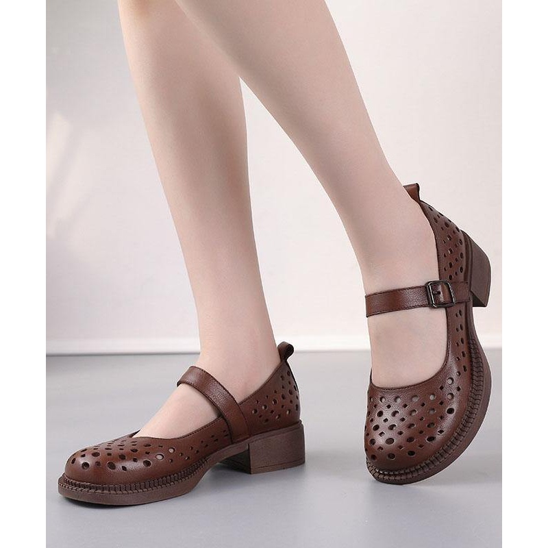 2024 Chocolate Hollow Out Flat Feet Shoes Genuine Leather
