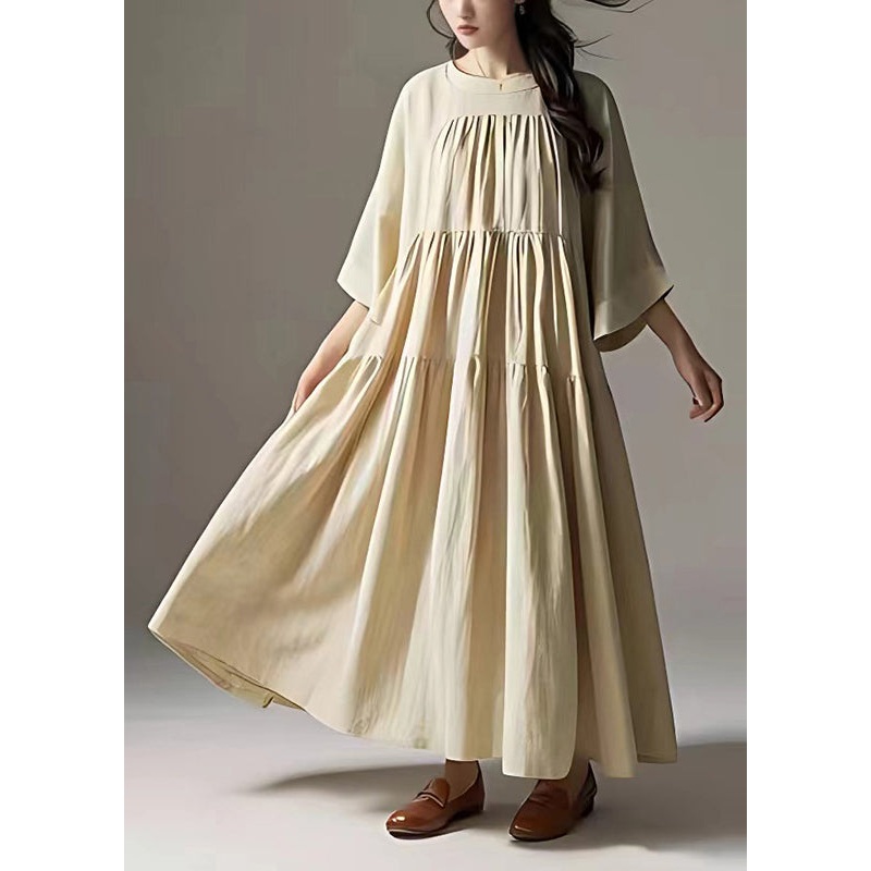 Bohemian White Oversized Wrinkled Linen Ankle Dress Summer