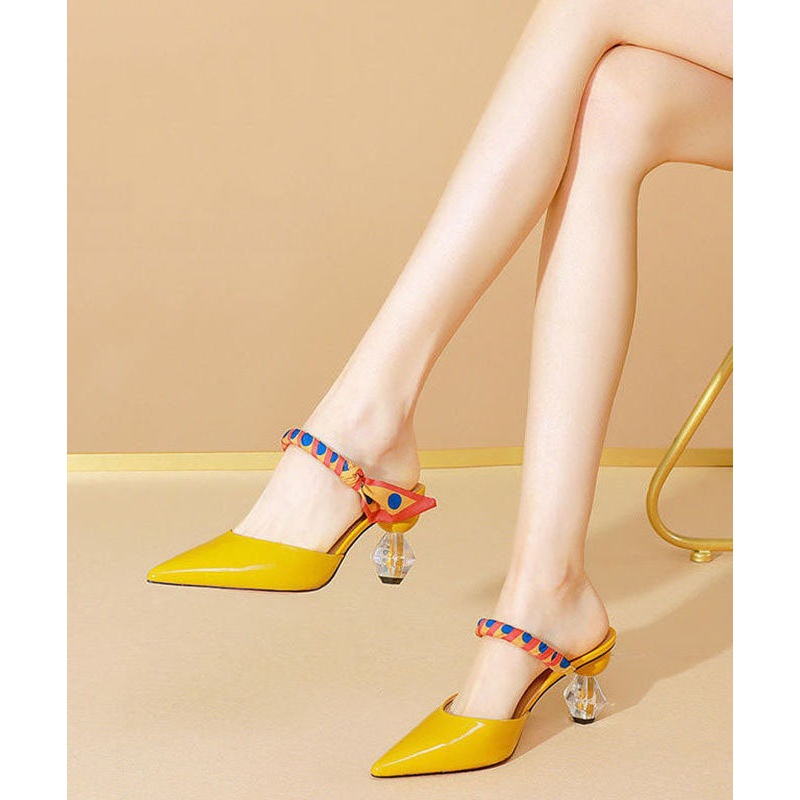 Fashion Yellow Pointed Toe Soft High Heel Slippers