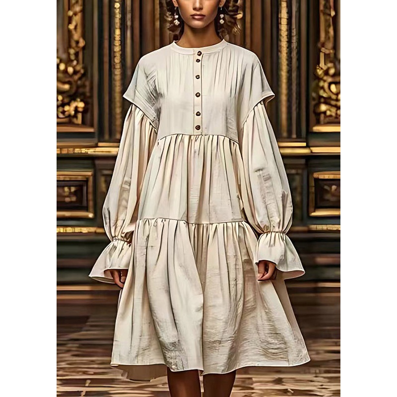 Vintage White Puff Sleeve Linen Long Dresses Summer