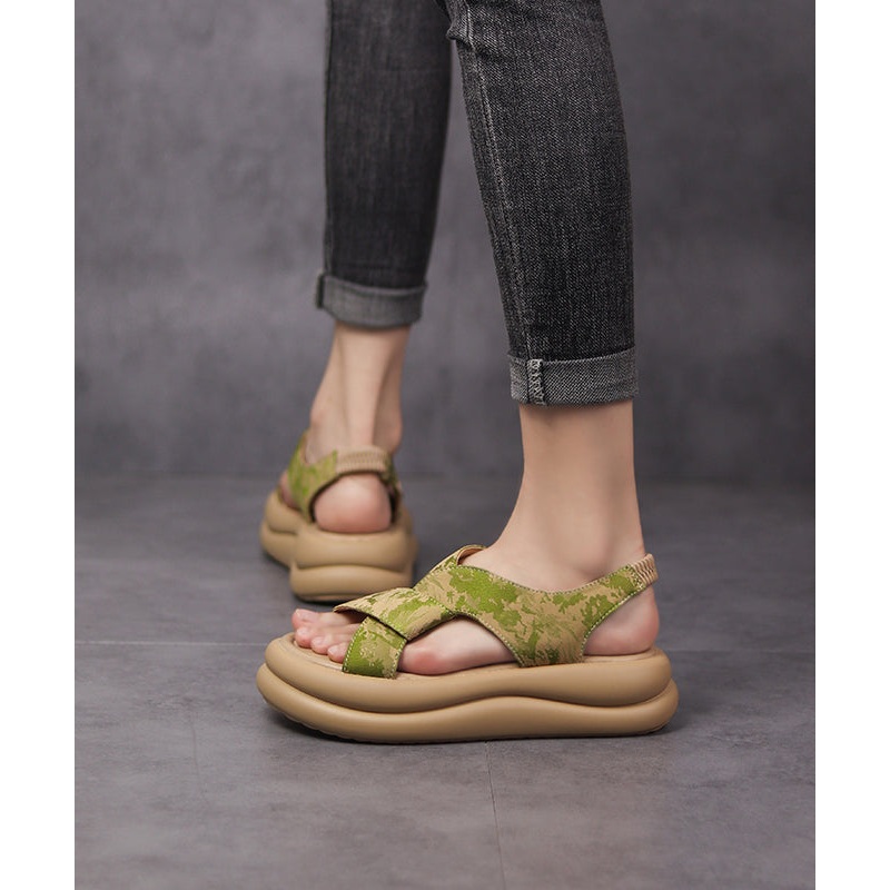 Boutique Green Hollow Out Peep Toe Sandals Platform