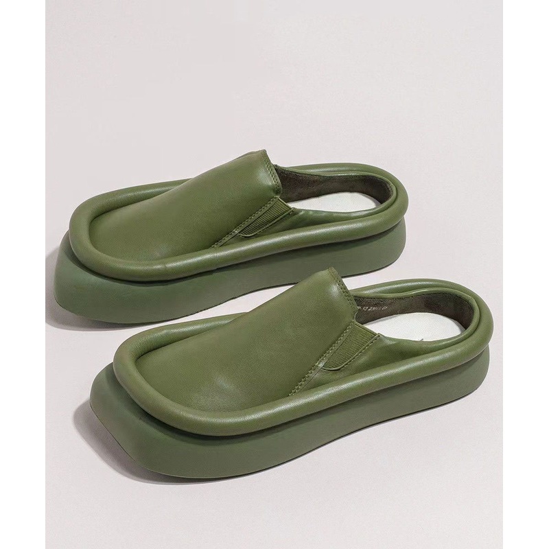 Green Comfy Splicing Faux Leather Platform Slide Sandals