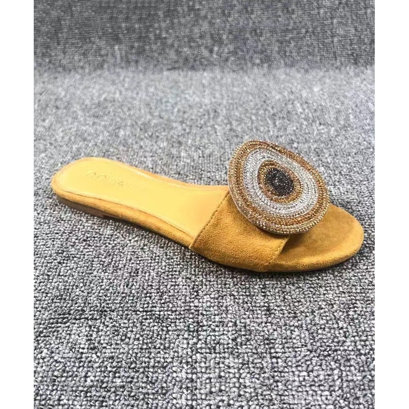 Stylish Yellow Zircon Suede Slide Sandals Peep Toe