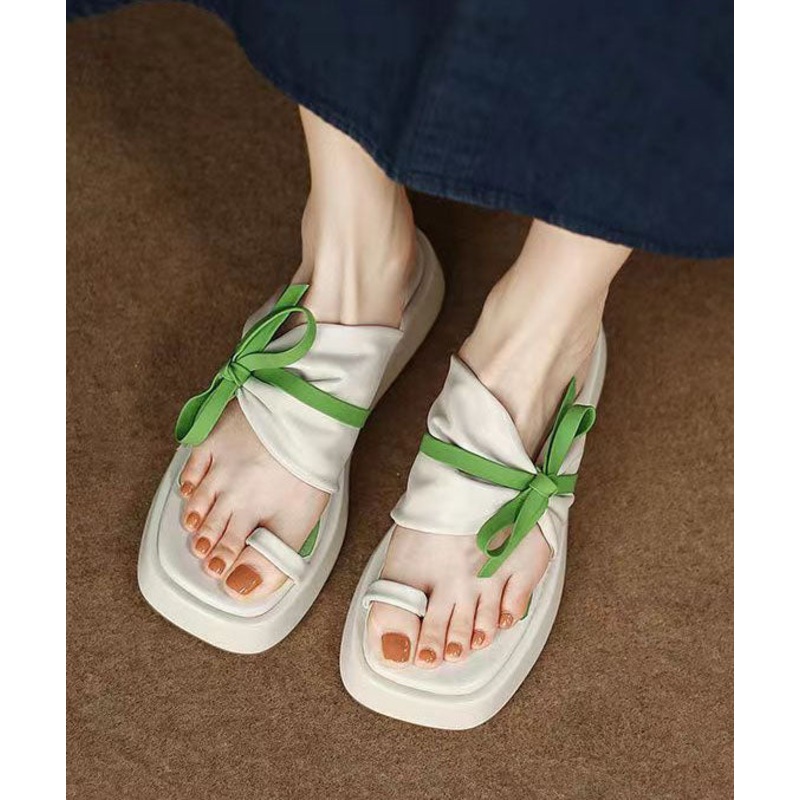 Beautiful Green Bow Splicing Platform Slide Sandals Peep Toe