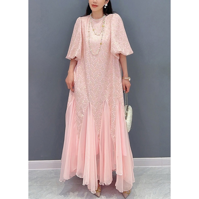 Stylish Pink Pockets Patchwork Chiffon Dress Summer