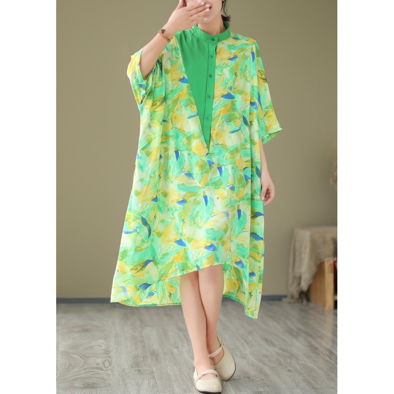 2024 Summer New Green Spliced Tie Dyed Shirt Dress