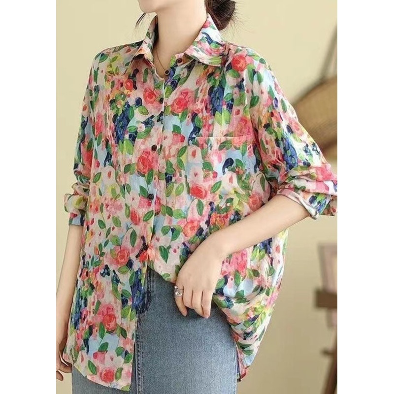 Casual Floral Peter Pan Collar Shirt Tops Long Sleeve