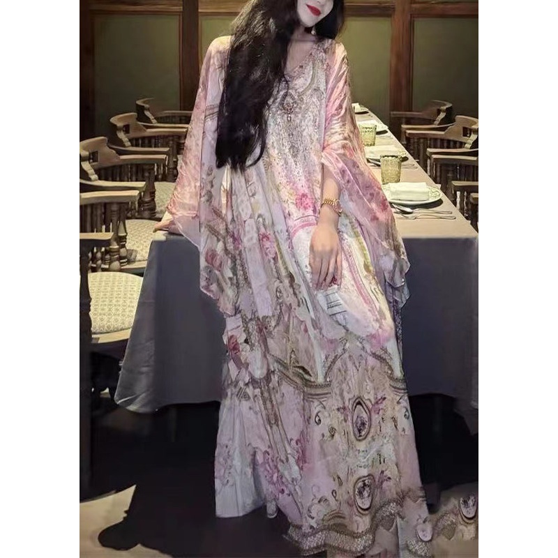 Vacation Style 2024 New Print Long Dress Batwing Sleeve