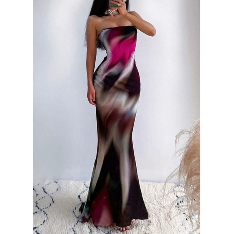 Summer Sexy Alim Fit Strapless Printed High Waisted Dress