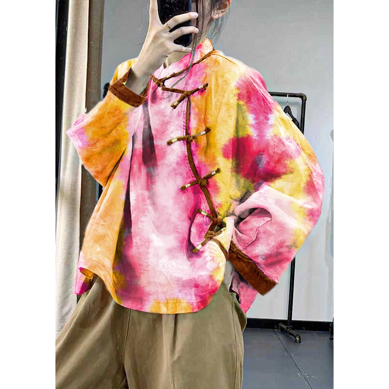 Simple Color Asymmetrical Print Linen Blouse Tops Spring