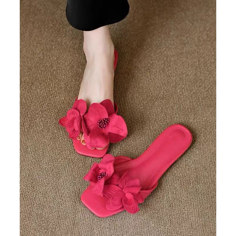 2024 French New Rose Petal Open Toe Slide Sandals