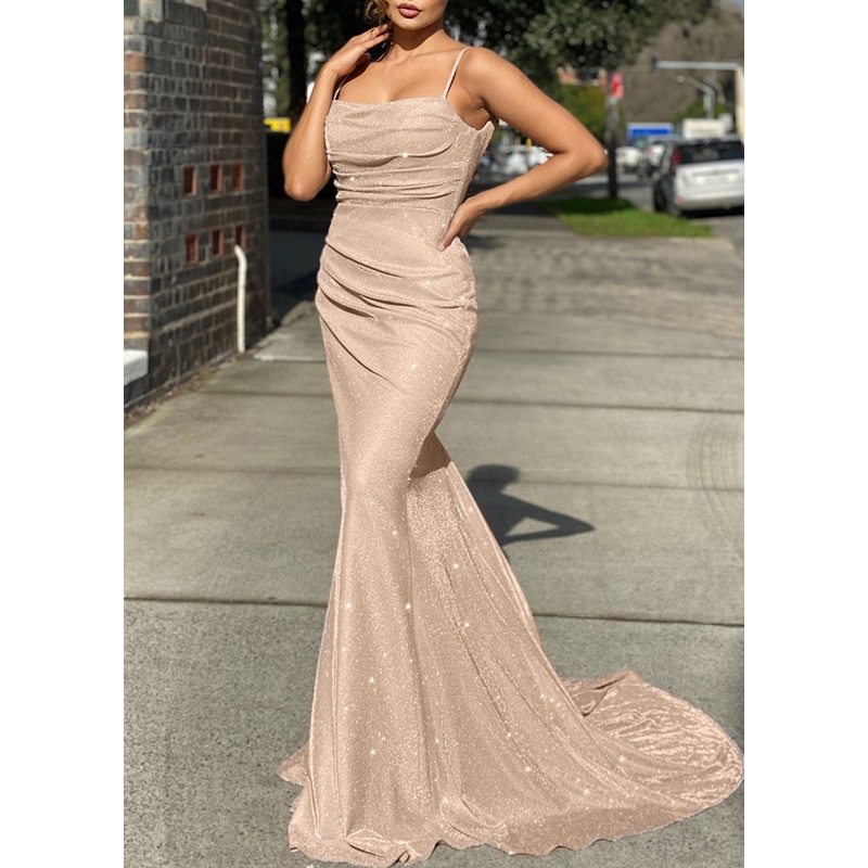American Style Champagne Backless Spaghetti Strap Dress Sleeveless