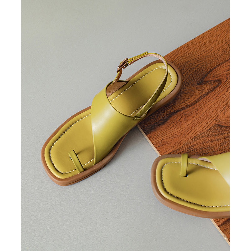 Boutique Splicing Sandals Green Genuine Leather Peep Toe