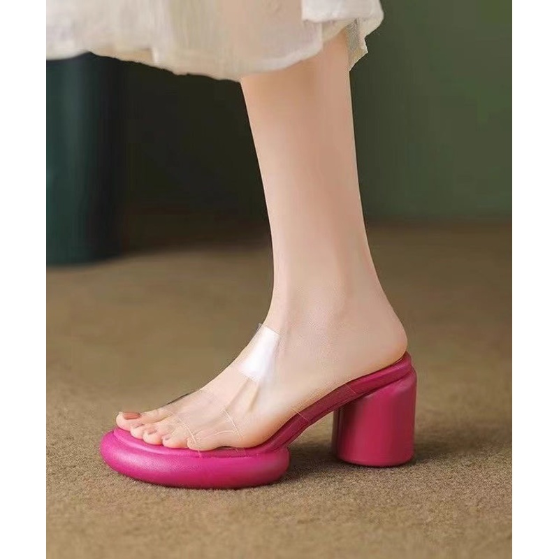 Classy Rose Chunky Heel Stylish Clear Slide Sandals